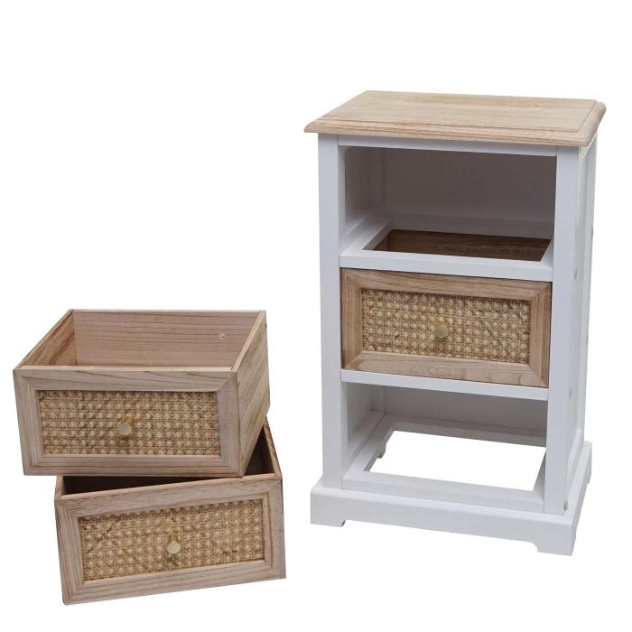 Kommode HWC-K87, Schubladenschrank Schrank, Holz Rattan 63x40x28cm ~ wei, naturfarben