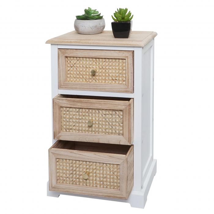 Kommode HWC-K87, Schubladenschrank Schrank, Holz Rattan 63x40x28cm ~ wei, naturfarben