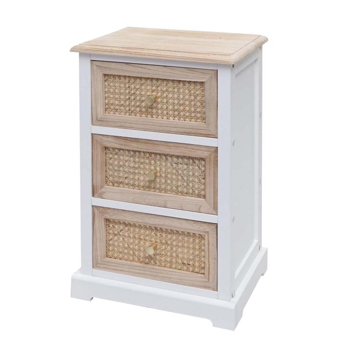 Kommode HWC-K87, Schubladenschrank Schrank, Holz Rattan 63x40x28cm ~ wei, naturfarben