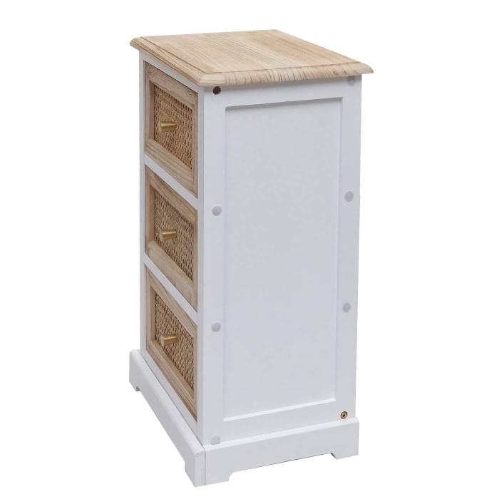 Kommode HWC-K87, Schubladenschrank Schrank, Holz Rattan 63x40x28cm ~ wei, naturfarben