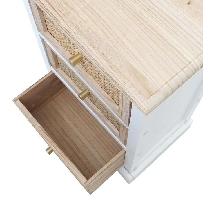 Kommode HWC-K87, Schubladenschrank Schrank, Holz Rattan 63x40x28cm ~ wei, naturfarben