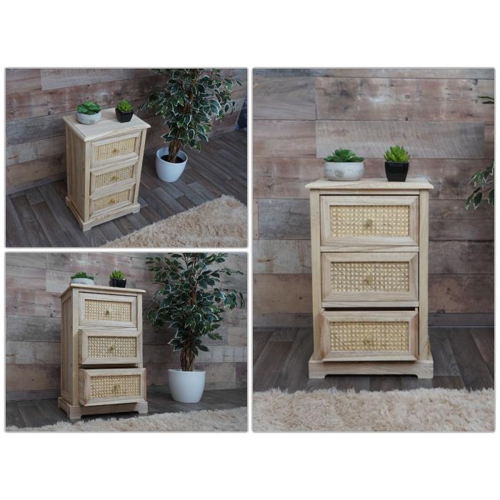 Kommode HWC-K87, Schubladenschrank Schrank, Holz Rattan 63x40x28cm ~ naturfarben