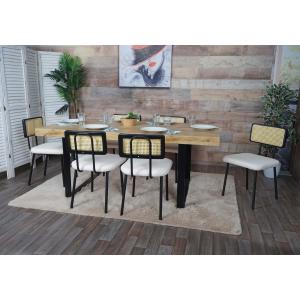 6er-Set Esszimmerstuhl HWC-K88, Lehnstuhl Stuhl, Holz Poly-Rattan Metall Boucl ~ Stoff/Textil wei