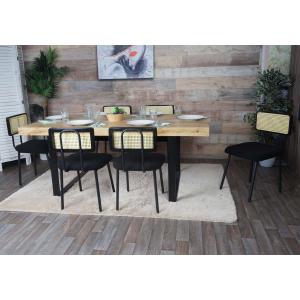 6er-Set Esszimmerstuhl HWC-K88, Lehnstuhl Stuhl, Holz Poly-Rattan Metall Boucl ~ Stoff/Textil schwarz