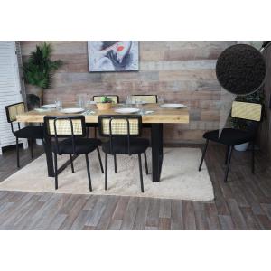 6er-Set Esszimmerstuhl HWC-K88, Lehnstuhl Stuhl, Holz Poly-Rattan Metall Boucl ~ Stoff/Textil schwarz