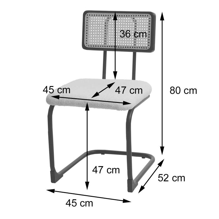 2er-Set Freischwinger-Stuhl HWC-K88, Stuhl Lehnstuhl, Holz Rattan Metall Boucl ~ Stoff/Textil wei