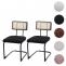 2er-Set Freischwinger-Stuhl HWC-K88, Stuhl Lehnstuhl, Holz Rattan Metall Boucl ~ Stoff/Textil schwarz