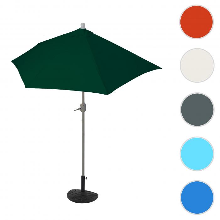 Sonnenschirm halbrund Parla, Halbschirm Balkonschirm, UV 50+ Polyester/Alu 3kg ~ 270cm grn mit Stnder