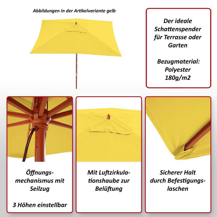 Sonnenschirm Florida, Gartenschirm Marktschirm, 3x4m Polyester/Holz 6kg ~ anthrazit