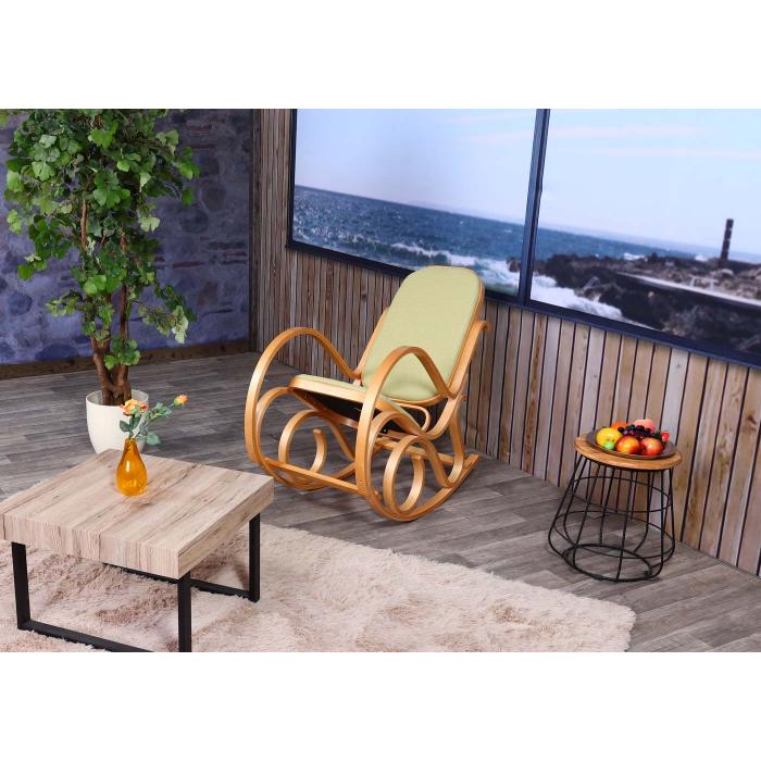 Schaukelstuhl M41, Schwingsessel Fernsehsessel, Massiv-Holz ~ Eiche-Optik, Stoff/Textil grn