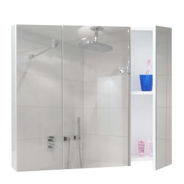 Spiegelschrank HWC-B19b, Badschrank Hängeschrank, 6 Regalböden hochglanz FSC®-zertifiziert 70x80x16cm ~ weiß