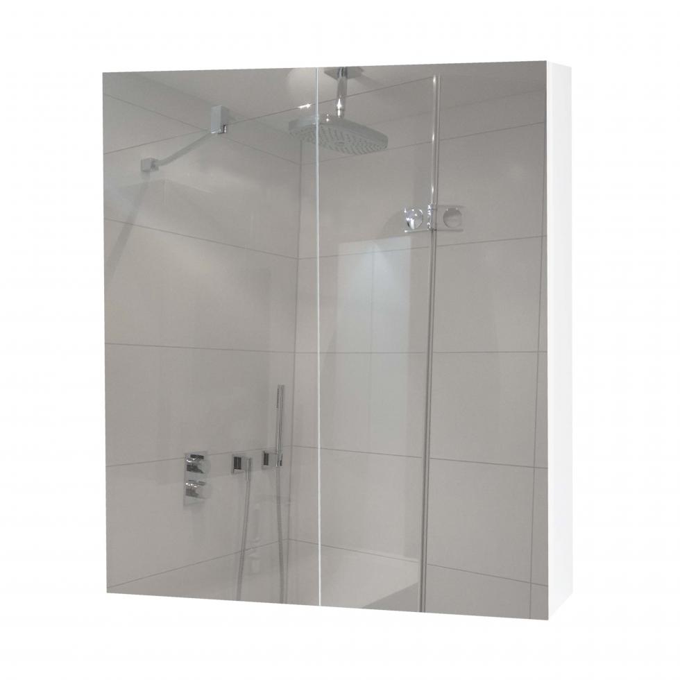 Spiegelschrank HWC-B19b, Badschrank Hängeschrank, 2 Regalböden hochglanz MVG-zertifiziert 70x60x16cm ~ weiß