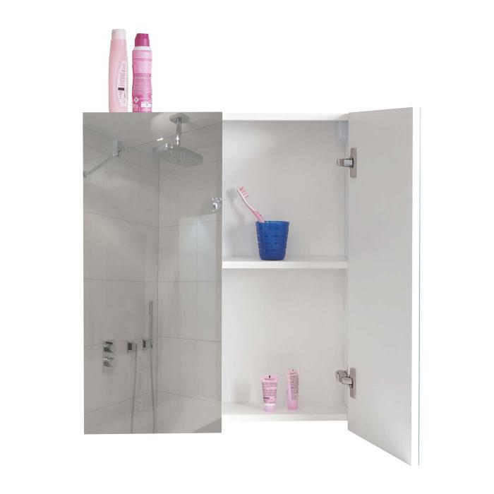 Spiegelschrank HWC-B19b, Badschrank Hngeschrank, 2 Regalbden hochglanz FSC-zertifiziert 70x60x16cm ~ wei