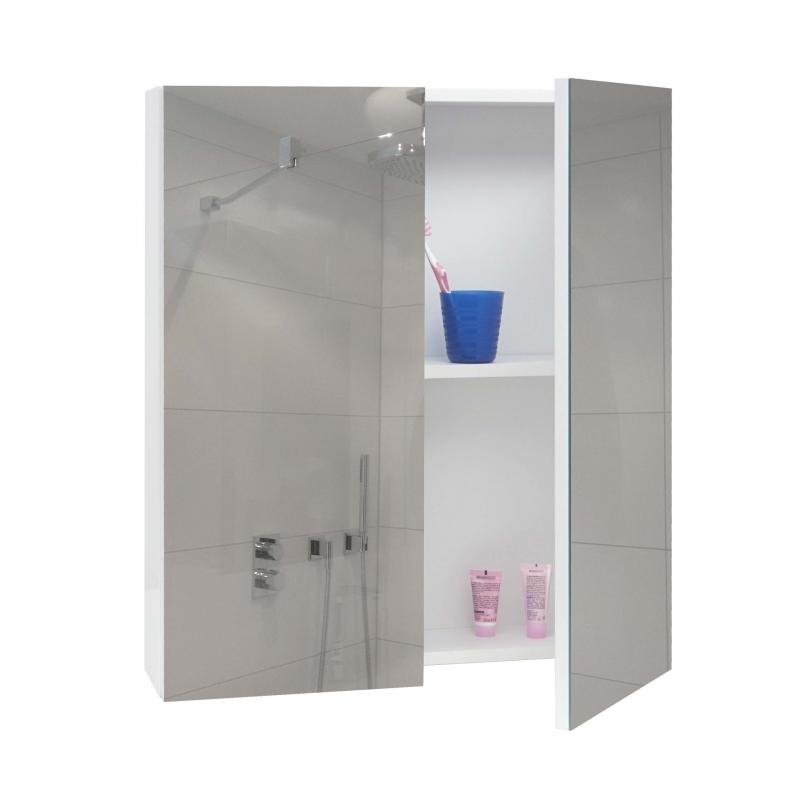 Spiegelschrank HWC-B19b, Badschrank Hngeschrank, 2 Regalbden hochglanz FSC-zertifiziert 70x60x16cm ~ wei