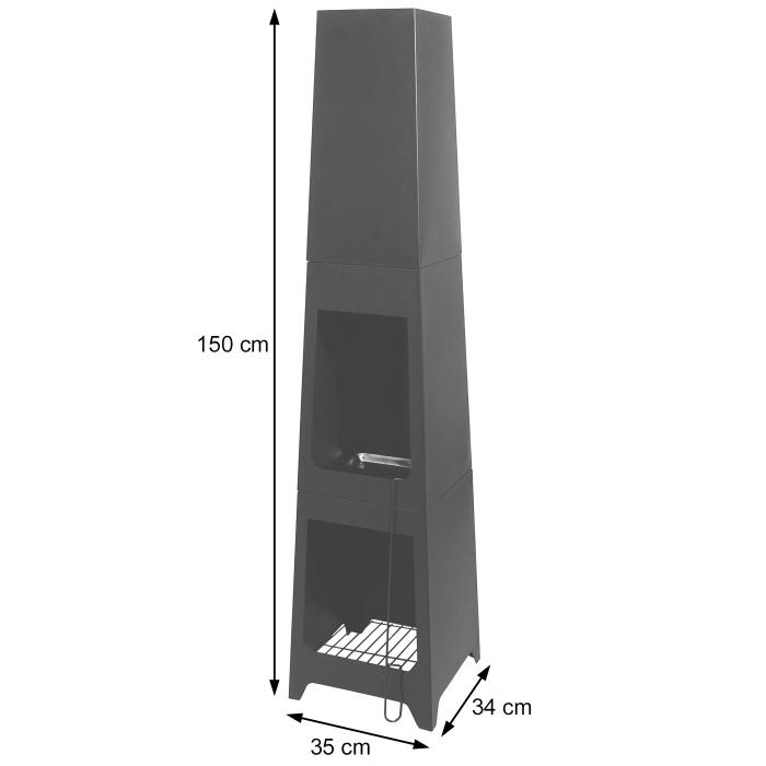 Gartenofen HWC-K89, Gartenkamin Terrassenkamin Terrassenofen, Schrhaken Feuerstelle 150x35x34cm, schwarz