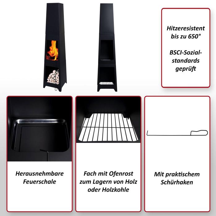B-Ware (Gebrauchspuren/Schrauben fehlen SK3) | Gartenofen HWC-K89 Gartenkamin Schrhaken Feuerstelle 150x35x34cm schwarz