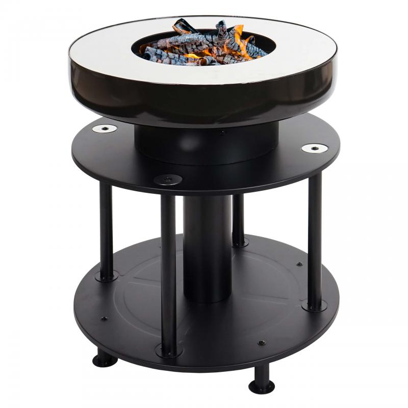 Feuerschale mit Grill HWC-K95, Feuerstelle Grill BBQ, Grillplatte Ablageflche, Stahl Edelstahl Emaille  56cm schwarz