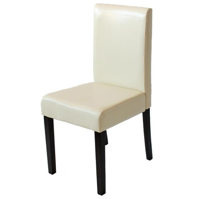 6x Esszimmerstuhl Stuhl Küchenstuhl Littau ~ Kunstleder, creme, dunkle Beine