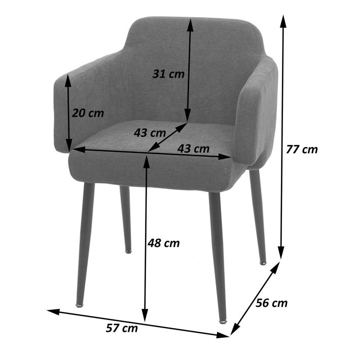 Esszimmerstuhl HWC-L13, Polsterstuhl Kchenstuhl Stuhl mit Armlehne, Stoff/Textil Metall ~ creme-wei
