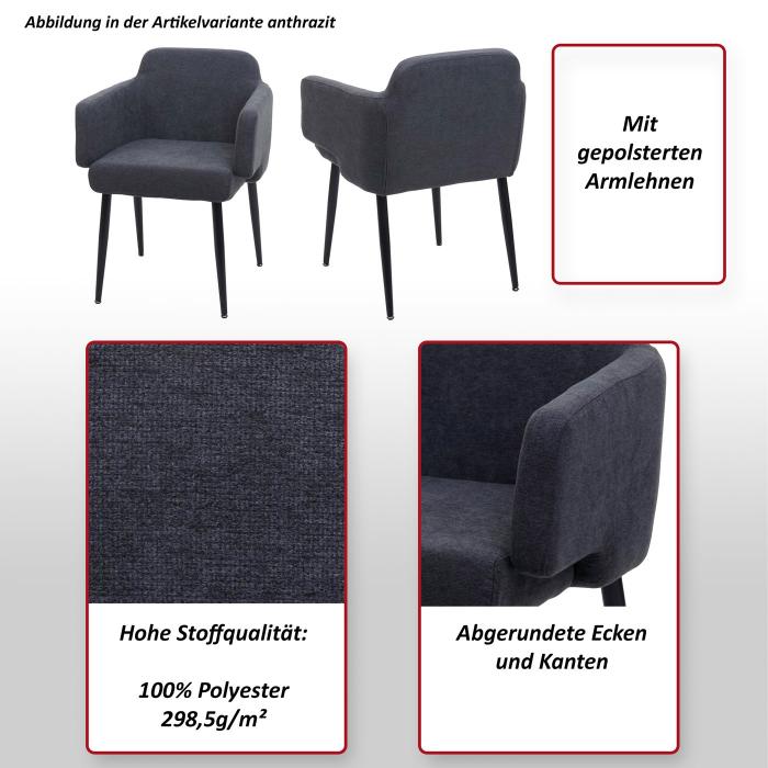 6er-Set Esszimmerstuhl HWC-L13, Polsterstuhl Kchenstuhl Stuhl mit Armlehne, Stoff/Textil Metall ~ creme-wei