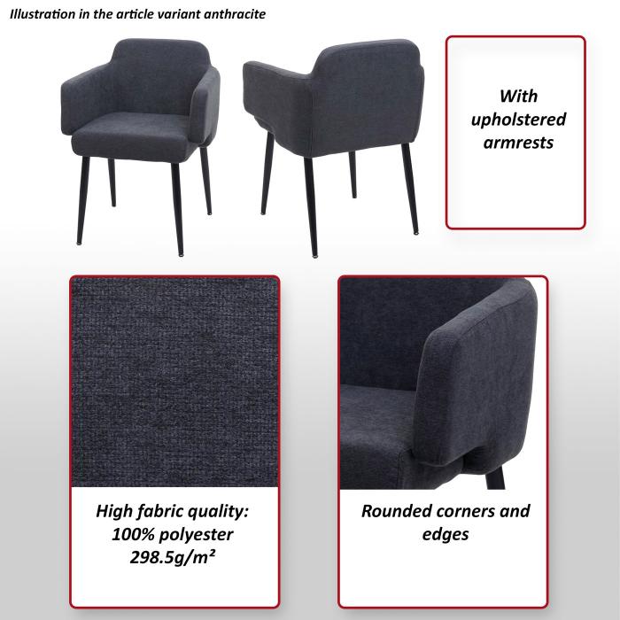 Esszimmerstuhl HWC-L13, Polsterstuhl Kchenstuhl Stuhl mit Armlehne, Stoff/Textil Metall ~ creme-wei
