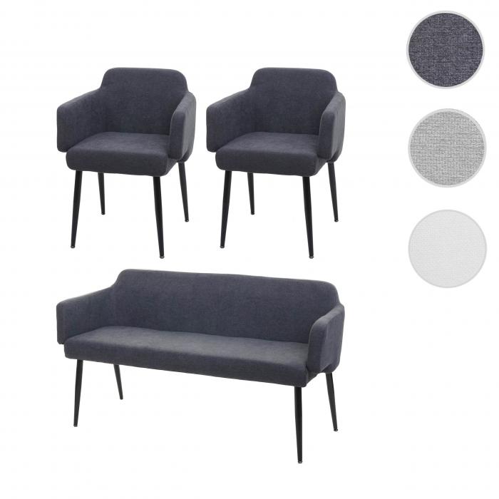 Esszimmer-Set HWC-L13, 2er-Set Stuhl+Sitzbank Esszimmergruppe Sitzgruppe  Esszimmergarnitur, Stoff/Textil ~ anthrazit von Heute-Wohnen | Stühle