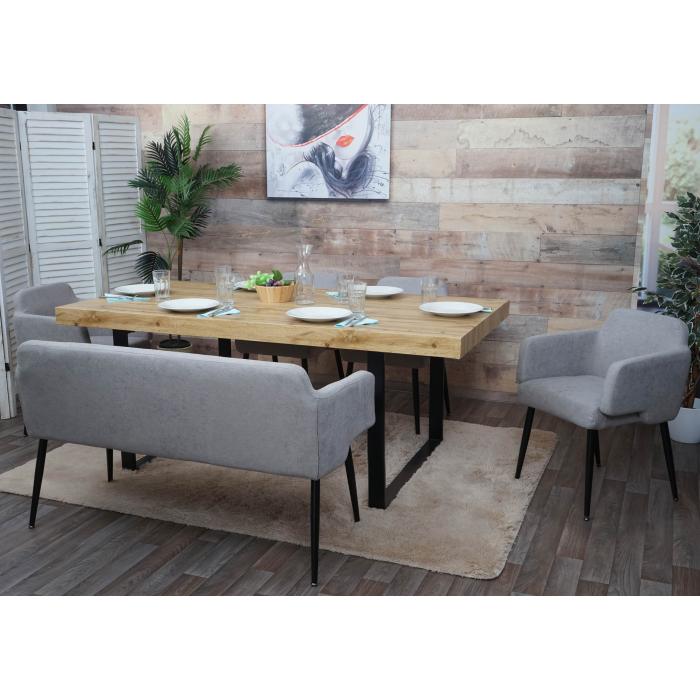 Esszimmer-Set HWC-L13, 4er-Set Stuhl+Sitzbank Esszimmergruppe Sitzgruppe Esszimmergarnitur, Stoff/Textil ~ grau