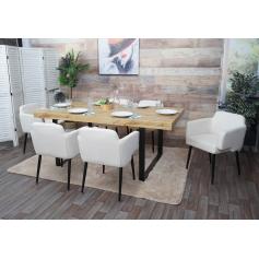6er-Set Esszimmerstuhl HWC-L13, Polsterstuhl Küchenstuhl Stuhl mit Armlehne, Stoff/Textil Metall ~ creme-weiß