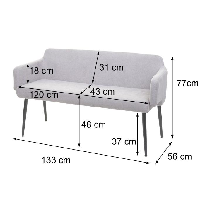 Sitzbank HWC-L13, Esszimmerbank Bank Polsterbank Garderobenbank Rckenlehne Armlehne Stoff/Textil 133cm ~ creme-wei