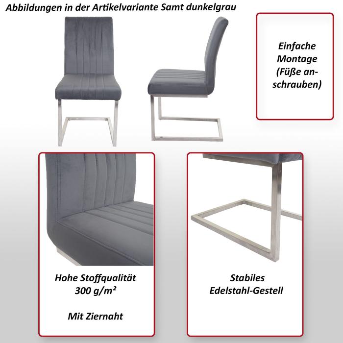 2er-Set Freischwinger HWC-L14, Besucherstuhl Konferenzstuhl Stuhl, Samt Edelstahl gebrstet ~ anthrazit-blau