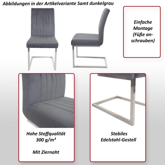 2er-Set Freischwinger HWC-L14, Besucherstuhl Konferenzstuhl Stuhl, Samt Edelstahl gebrstet ~ dunkelgrau