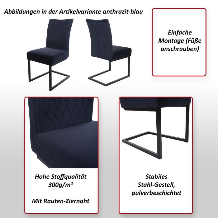 2er-Set Freischwinger HWC-L15, Besucherstuhl Konferenzstuhl Stuhl, Samt Stahl pulverbeschichtet ~ dunkelgrau