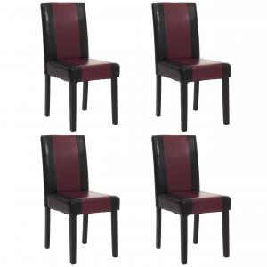 4er-Set Esszimmerstuhl Stuhl Küchenstuhl Littau ~ Kunstleder, schwarz-rot, dunkle Beine