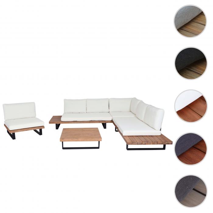 Garten-Garnitur mit Sessel HWC-H54, Lounge-Set Sofa, Spun Poly Akazie Holz MVG Aluminium ~ hellbraun, Polster cremewei