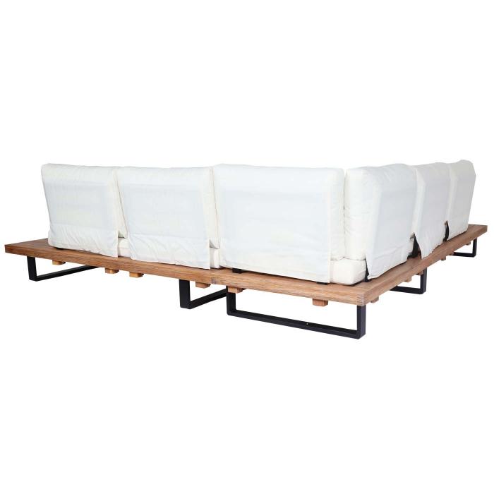 Garten-Garnitur mit Sessel HWC-H54, Lounge-Set Sofa, Spun Poly Akazie Holz FSC Aluminium ~ hellbraun, Polster cremewei