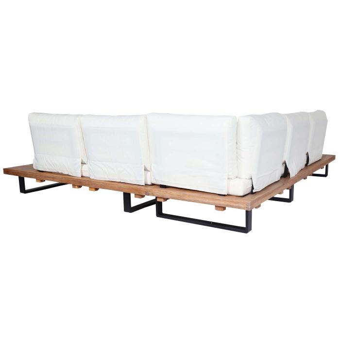 Garten-Garnitur mit Sessel HWC-H54, Lounge-Set Sofa, Spun Poly Akazie Holz MVG Aluminium ~ hellbraun, Polster cremewei