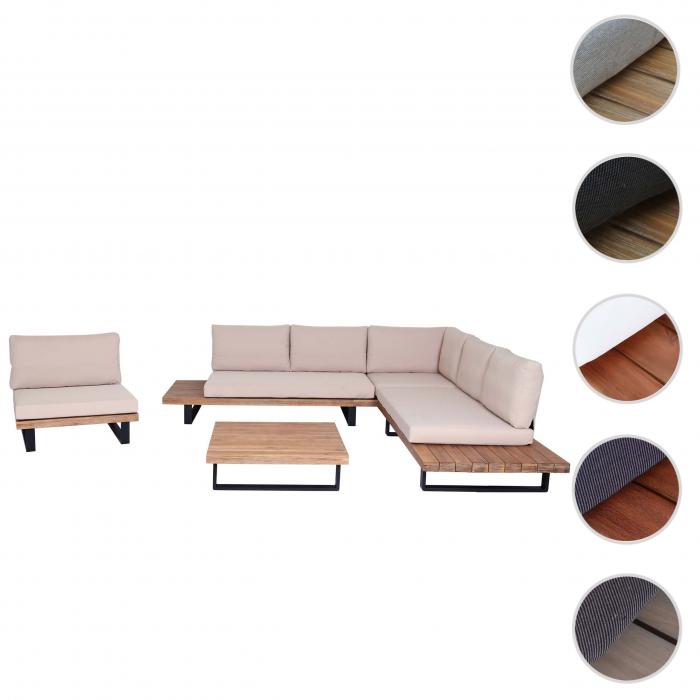 Garten-Garnitur mit Sessel HWC-H54, Lounge-Set Sofa, Spun Poly Akazie Holz MVG Aluminium ~ hellbraun, Polster beige