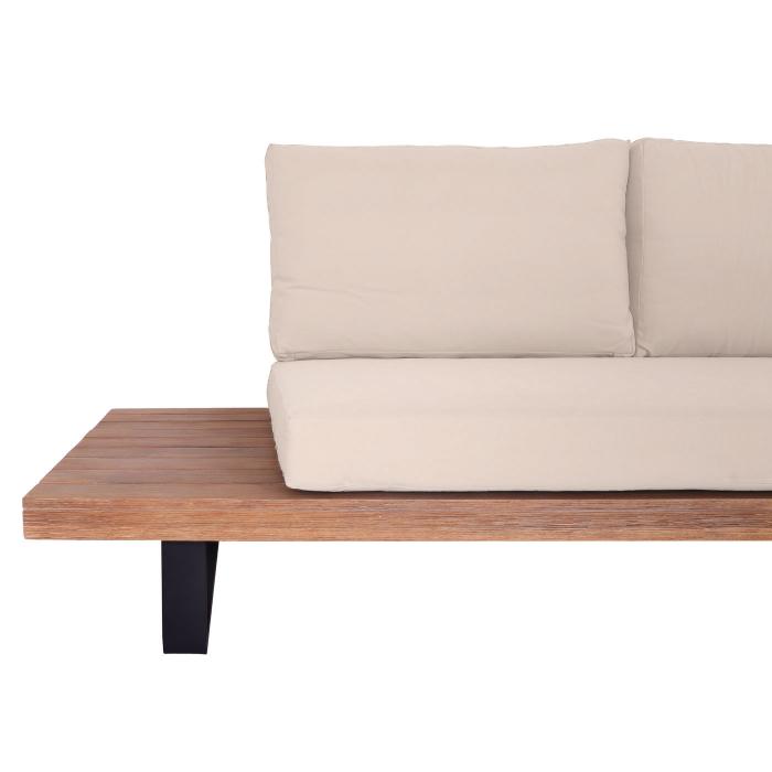Garten-Garnitur mit Sessel HWC-H54, Lounge-Set Sofa, Spun Poly Akazie Holz MVG Aluminium ~ hellbraun, Polster beige