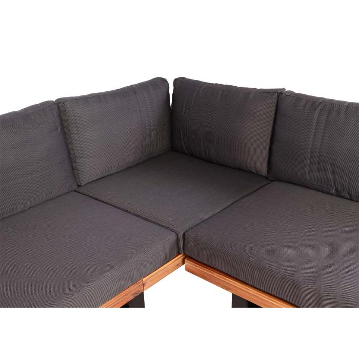 Garten-Garnitur mit Sessel HWC-H54, Lounge-Set Sofa, Spun Poly Akazie Holz MVG Aluminium ~ braun, Polster dunkelgrau