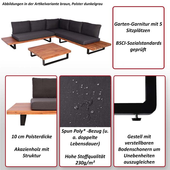 Garten-Garnitur HWC-H54, Garnitur Sitzgruppe Lounge-Set, Spun Poly Akazie Holz MVG Alu ~ grau, Polster cremewei