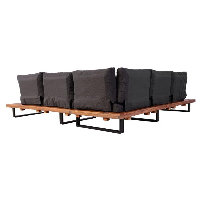 Garten-Garnitur mit Sessel HWC-H54, Lounge-Set Sofa, Spun Poly Akazie Holz MVG Aluminium ~ braun, Polster dunkelgrau