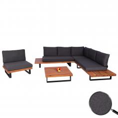 Garten-Garnitur mit Sessel HWC-H54, Lounge-Set Sofa, Spun Poly Akazie Holz FSC Aluminium ~ braun, Polster dunkelgrau