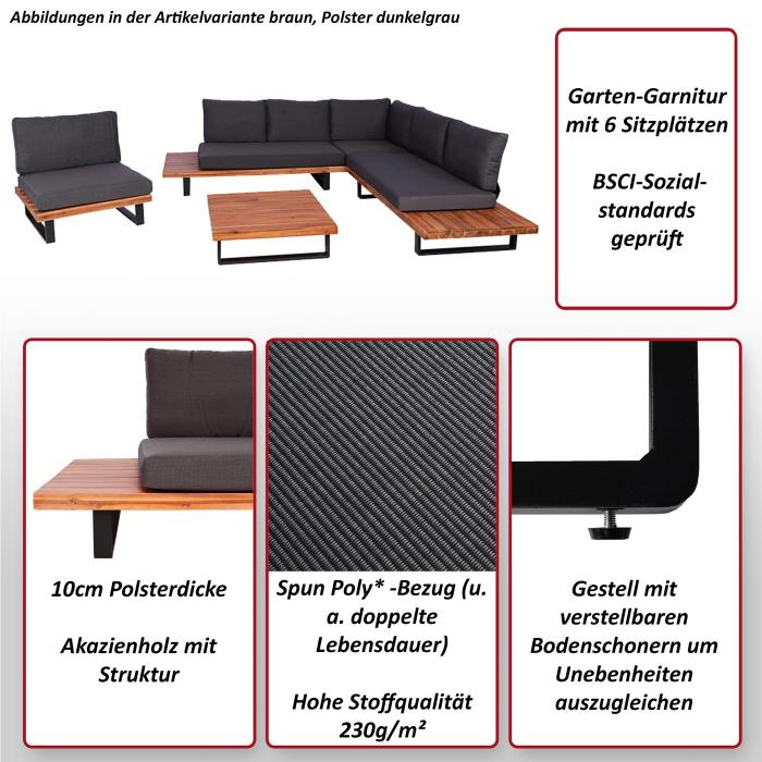 Garten-Garnitur mit Sessel HWC-H54, Lounge-Set Sofa, Spun Poly Akazie Holz MVG Aluminium ~ hellbraun, Polster dunkelgrau