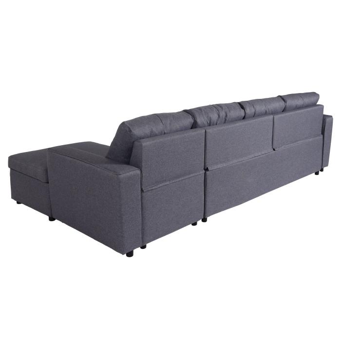 Ecksofa mit Bettkasten HWC-L16, Couch Sofa L-Form Liegeflche links/rechts Nosagfederung Stoff/Textil 290cm ~ dunkelgrau