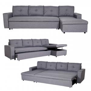 Ecksofa mit Bettkasten HWC-L16, Couch Sofa L-Form, Liegeflche links/rechts Nosagfederung Stoff/Textil 290cm ~ grau