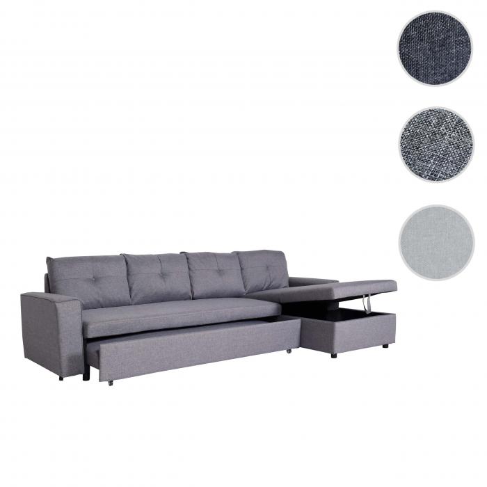 Ecksofa mit Bettkasten HWC-L16, Couch Sofa L-Form, Liegeflche links/rechts Nosagfederung Stoff/Textil 290cm ~ grau