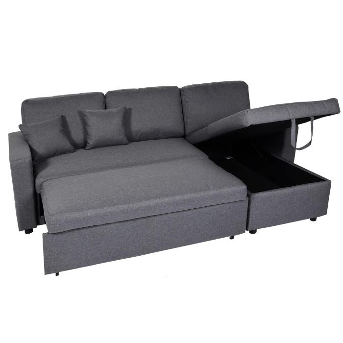 Ecksofa mit Bettkasten HWC-L17, Couch Sofa L-Form, Liegeflche Nosagfederung 228cm ~ dunkelgrau