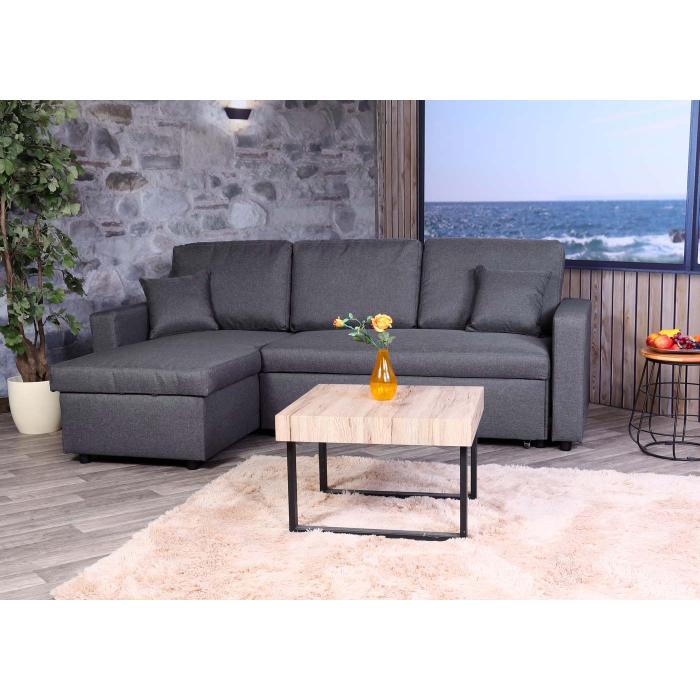 Ecksofa mit Bettkasten HWC-L17, Couch Sofa L-Form, Liegeflche Nosagfederung 228cm ~ dunkelgrau