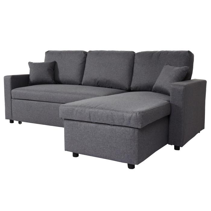 Ecksofa mit Bettkasten HWC-L17, Couch Sofa L-Form, Liegeflche Nosagfederung 228cm ~ dunkelgrau