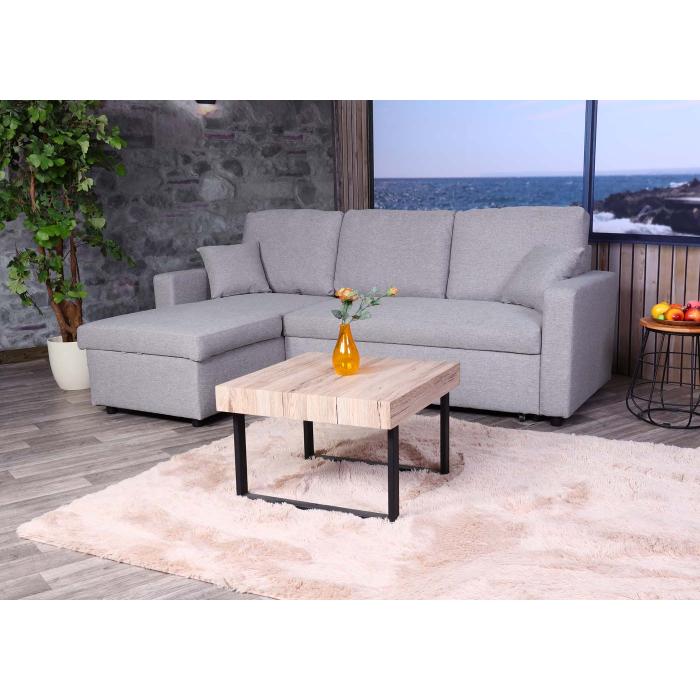 Ecksofa mit Bettkasten HWC-L17, Couch Sofa L-Form, Liegeflche Nosagfederung 228cm ~ grau